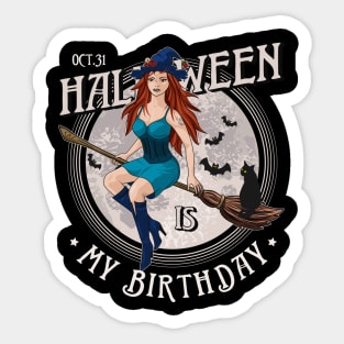 Young beautiful witch on a broom Sticker